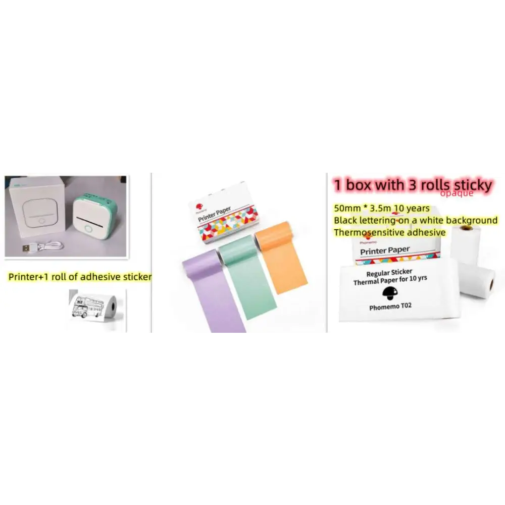 Portable Mini Label Printer with Sticky Paper rolls