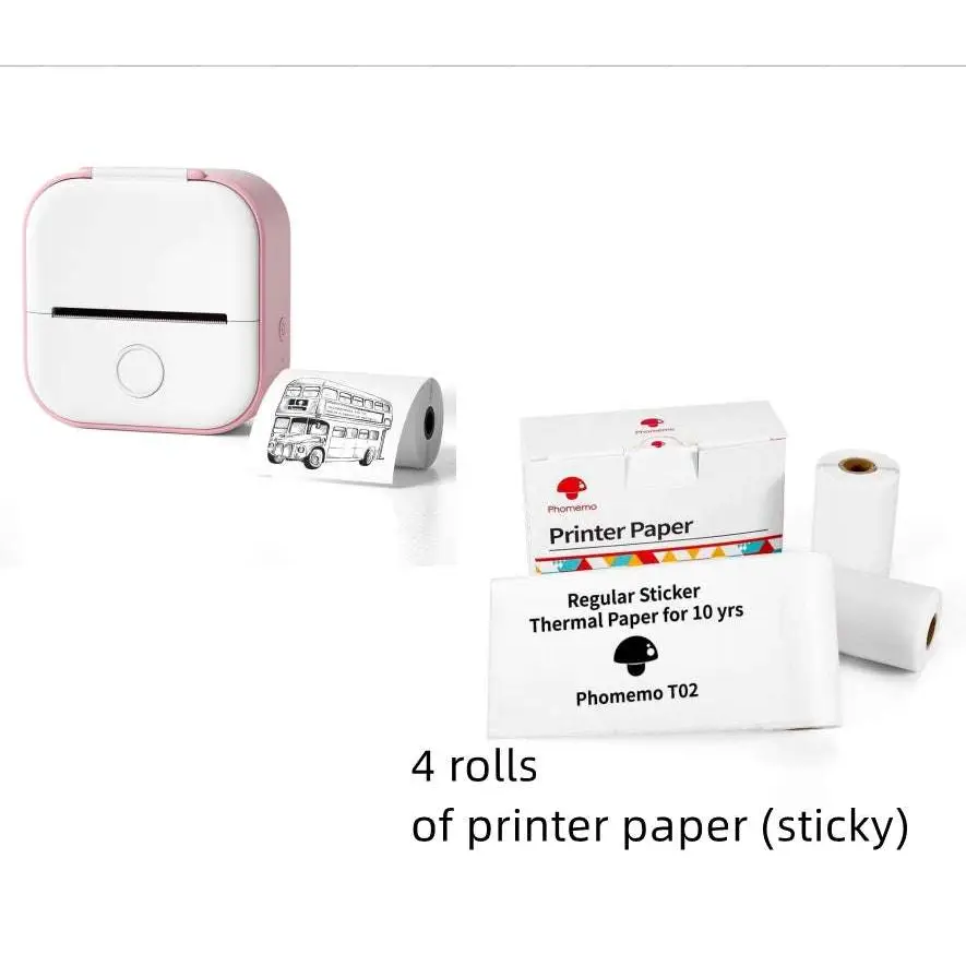 Portable Mini Label Printer with Sticky Paper rolls
