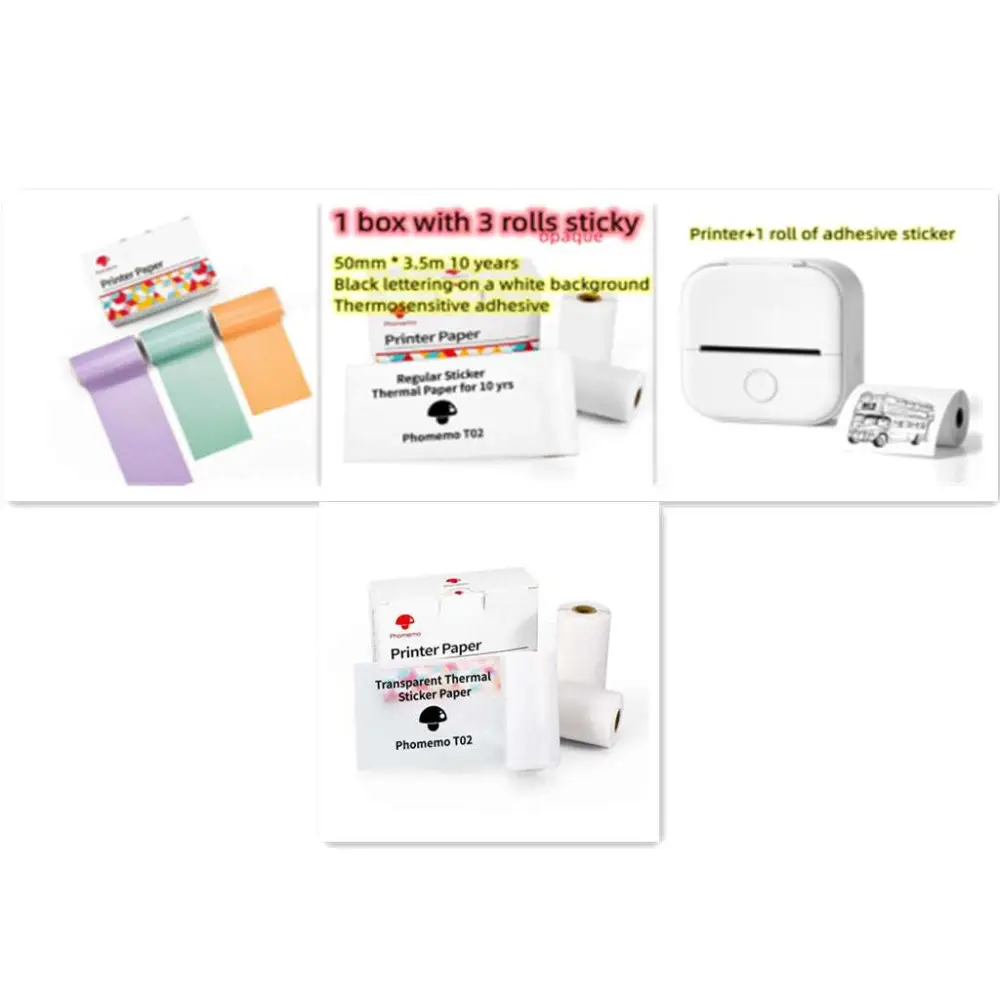 Portable Mini Label Printer with Sticky Paper rolls