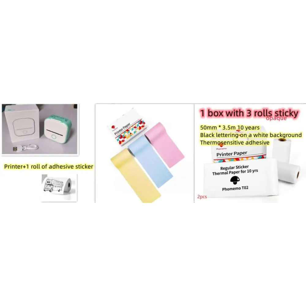 Portable Mini Label Printer with Sticky Paper rolls
