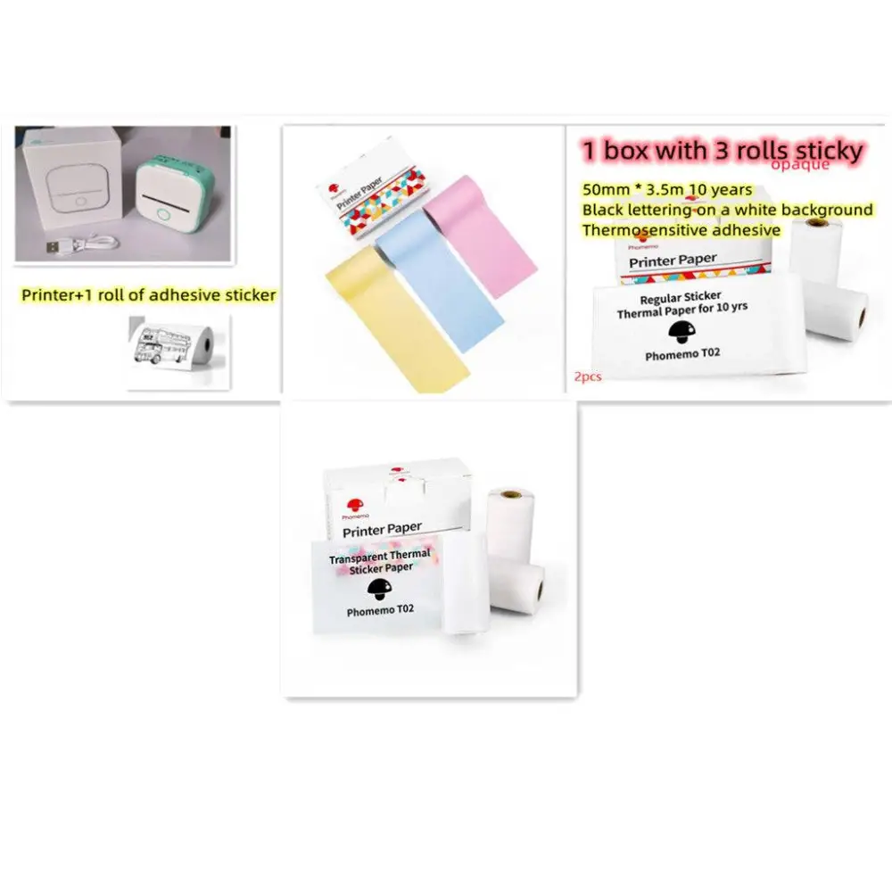 Portable Mini Label Printer with Sticky Paper rolls