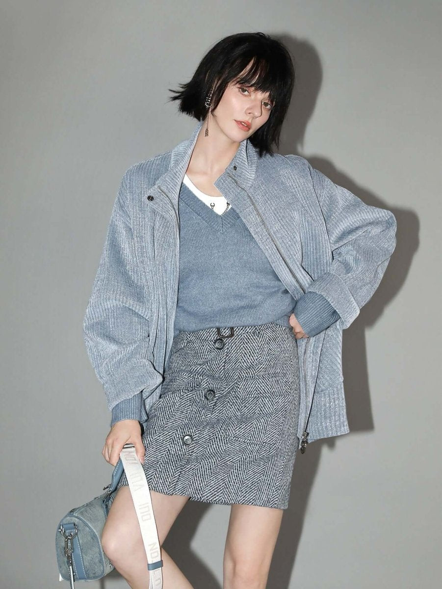 Powder Blue Chenille Coat-1