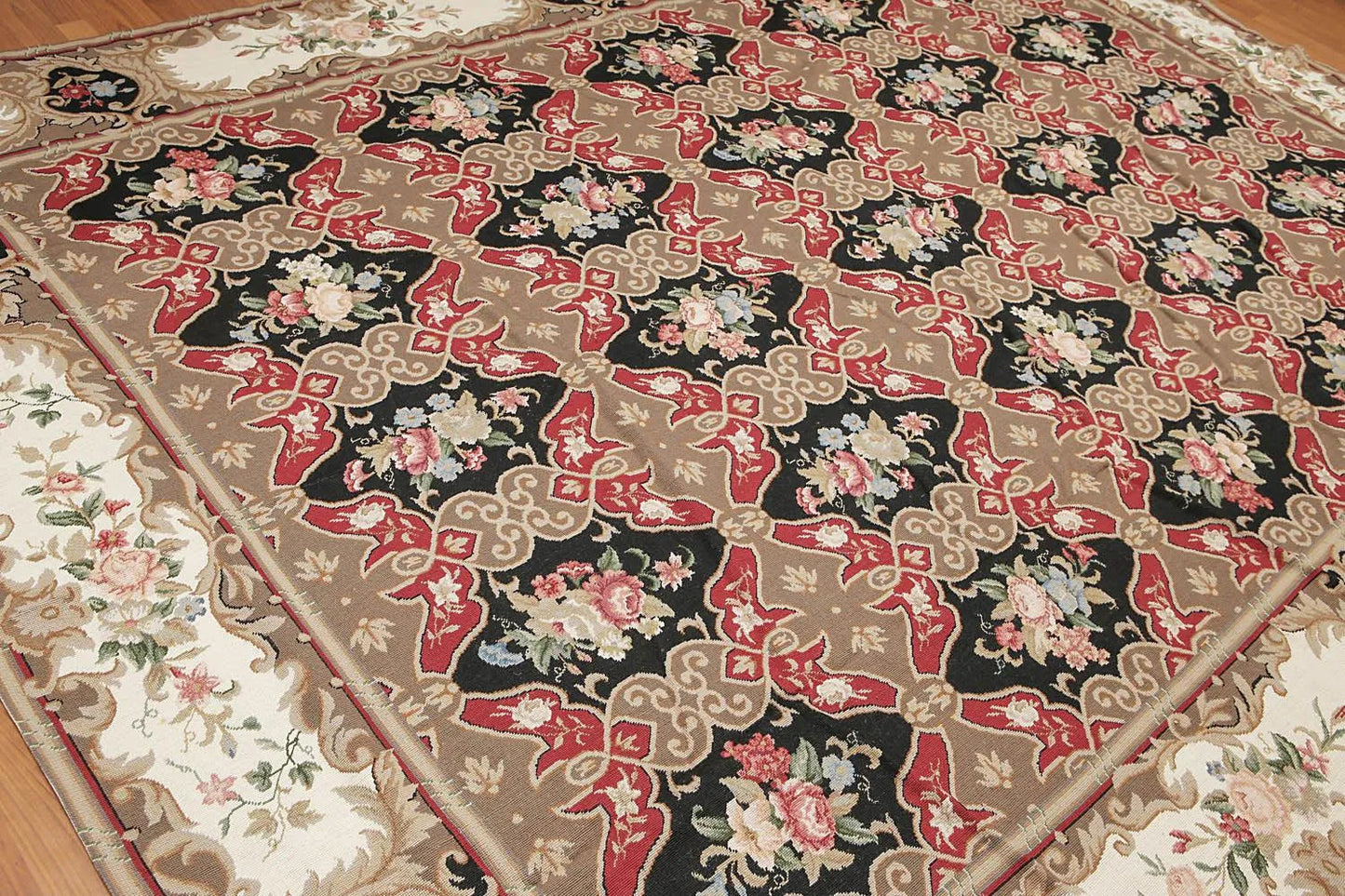 9x12 Brown Hand woven Wool French Flatweave Needlepoint Oriental Area Rug-3