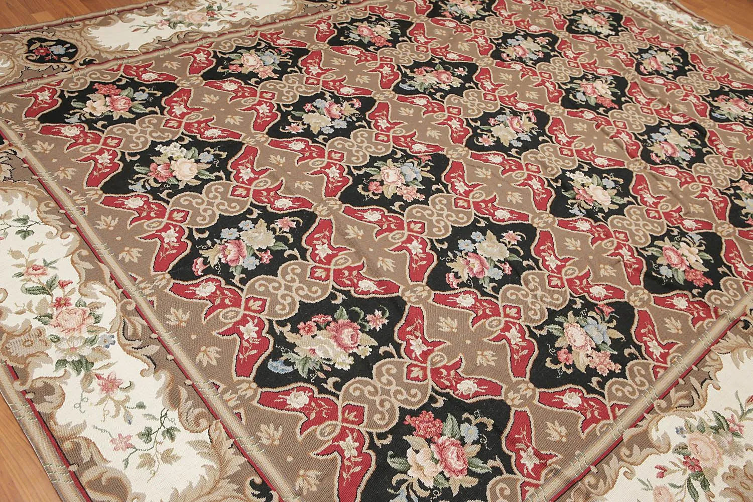 9x12 Brown Hand woven Wool French Flatweave Needlepoint Oriental Area Rug-3