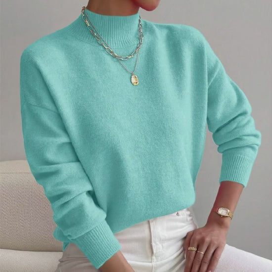 Women's Pullover Sweater Casual Solid Color Mid-high Neck Long-sleeved Knitted Tops Clothing