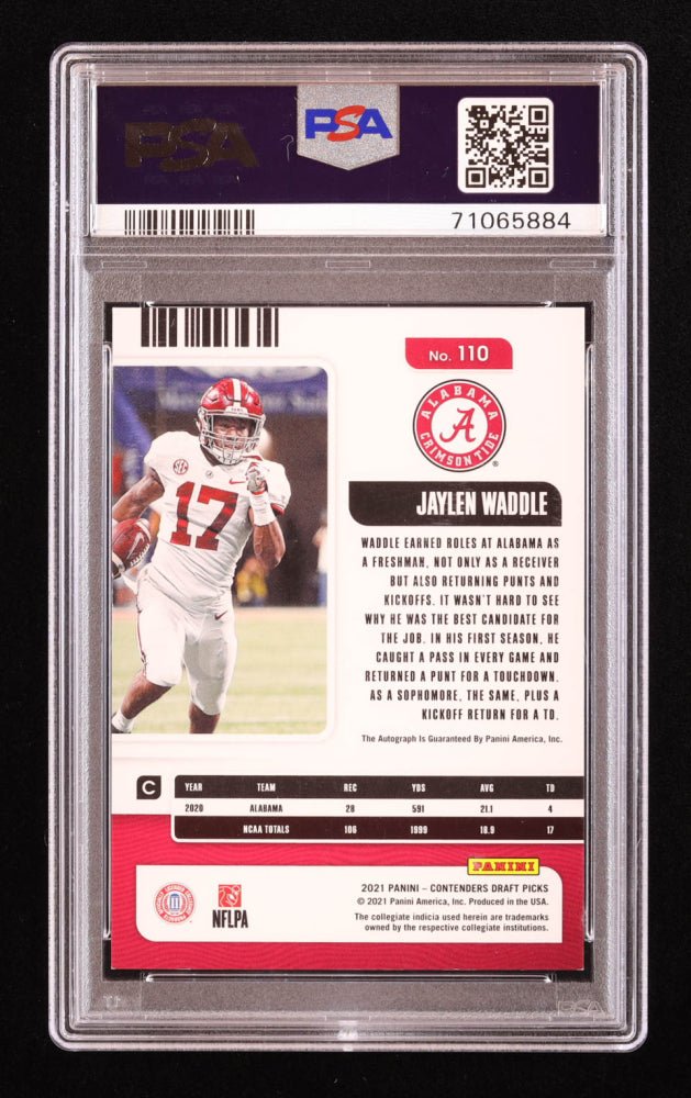 Jaylen Waddle 2021 Contenders Draft Picks Campus Ticket Autographs Variations #110 RC (PSA 8 | Autograph Grade 10)