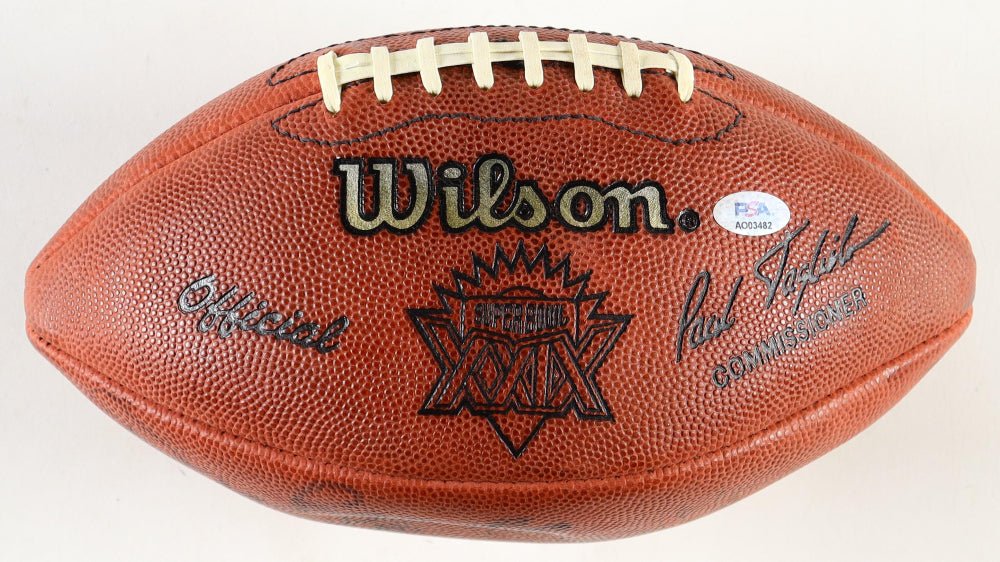 "Pro Football Greats" Super Bowl XXIX Logo Football With Acrylic Display Case Signed By (8) With Lynn Swann, Dan Reeves, Joe Greene, Daryl Johnston (PSA)
