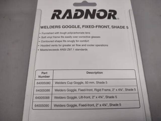RADNOR Welders Goggles Part Number RAD64005090