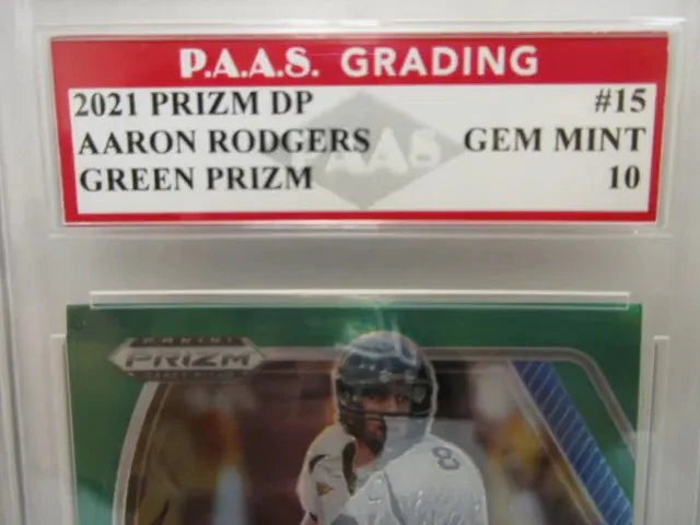 Aaron Rodgers Packers 2021 Prizm Draft Picks Green Prizm #15 graded PAAS Gem Mint 10