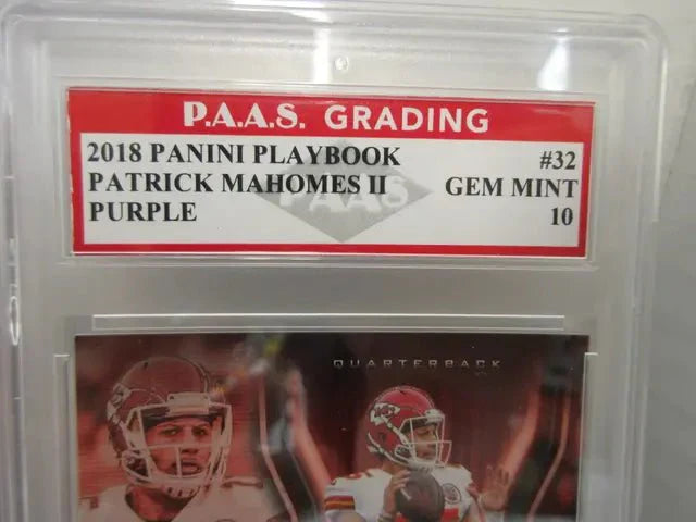 Patrick Mahomes II Chiefs 2018 Panini Playbook Purple #32 graded PAAS Gem Mint 10