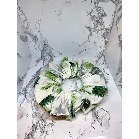 Silver Reindeer and Christmas Trees Scrunchie