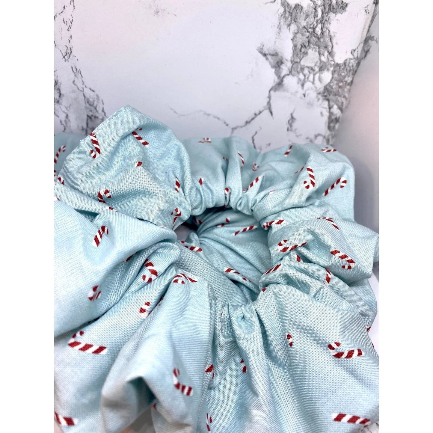 Blue Candy Cane Christmas Scrunchie