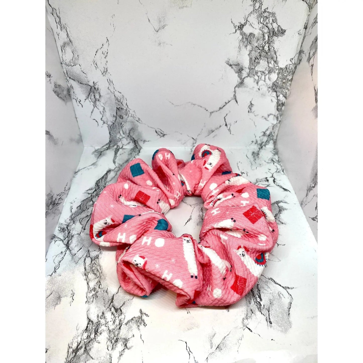 Pink Christmas Llama Bullet Scrunchie