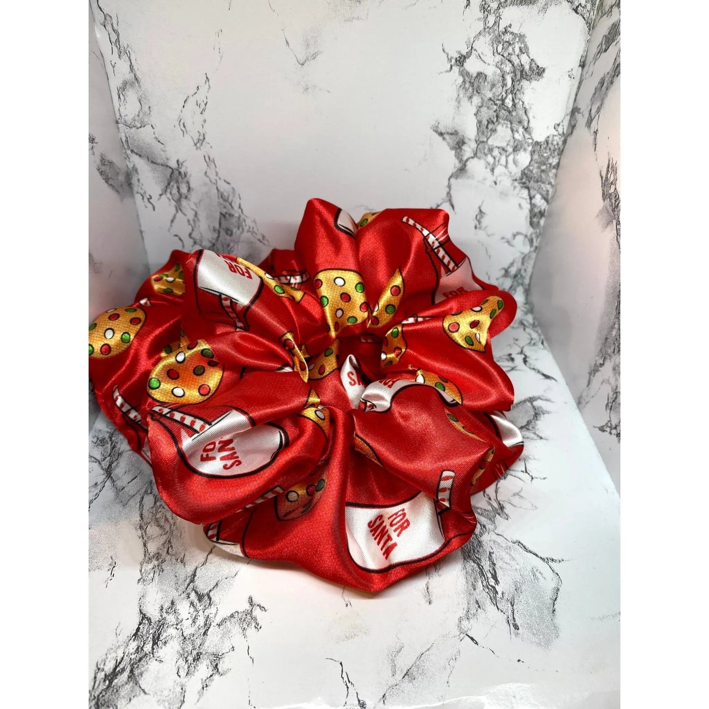Red Cookies and Milk Silk Christmas Scrunchie