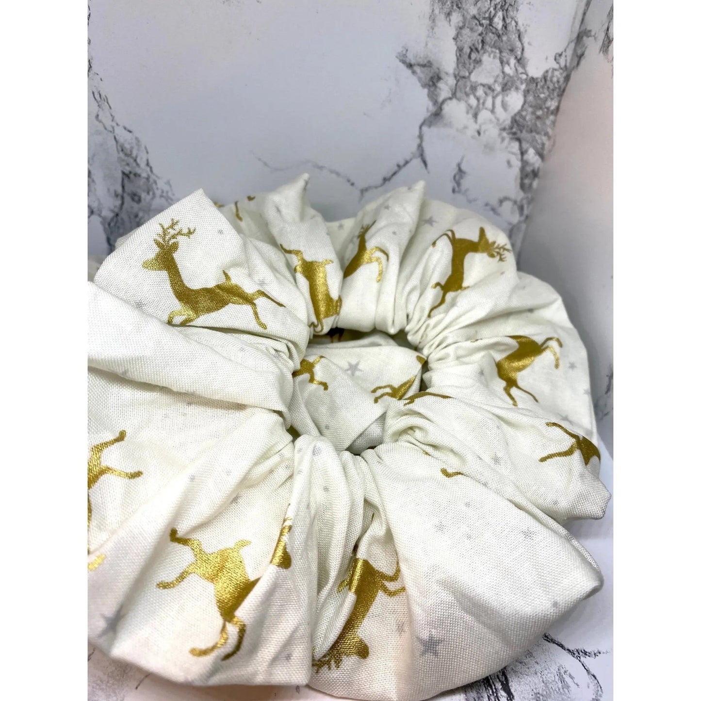 Gold Reindeer Christmas Scrunchie