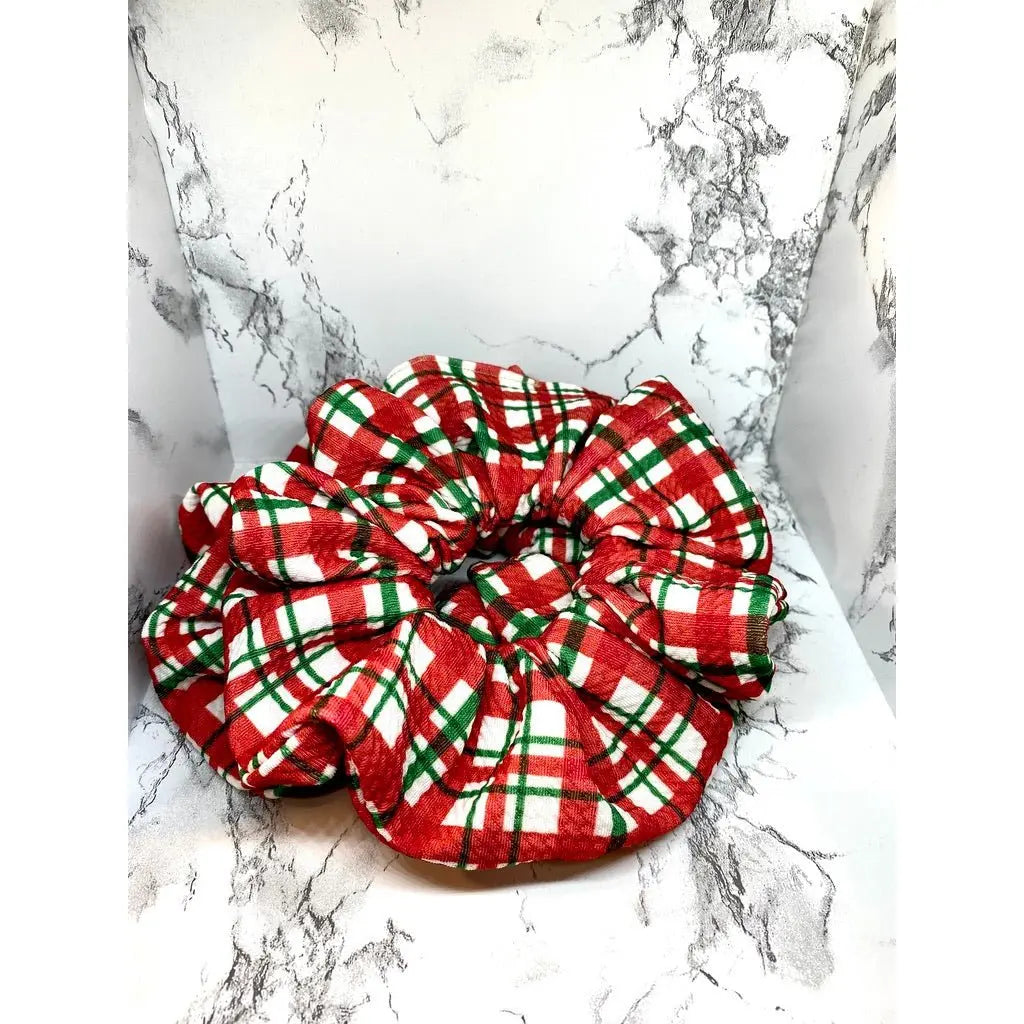 Striped Red Plaid Christmas Bullet Scrunchie