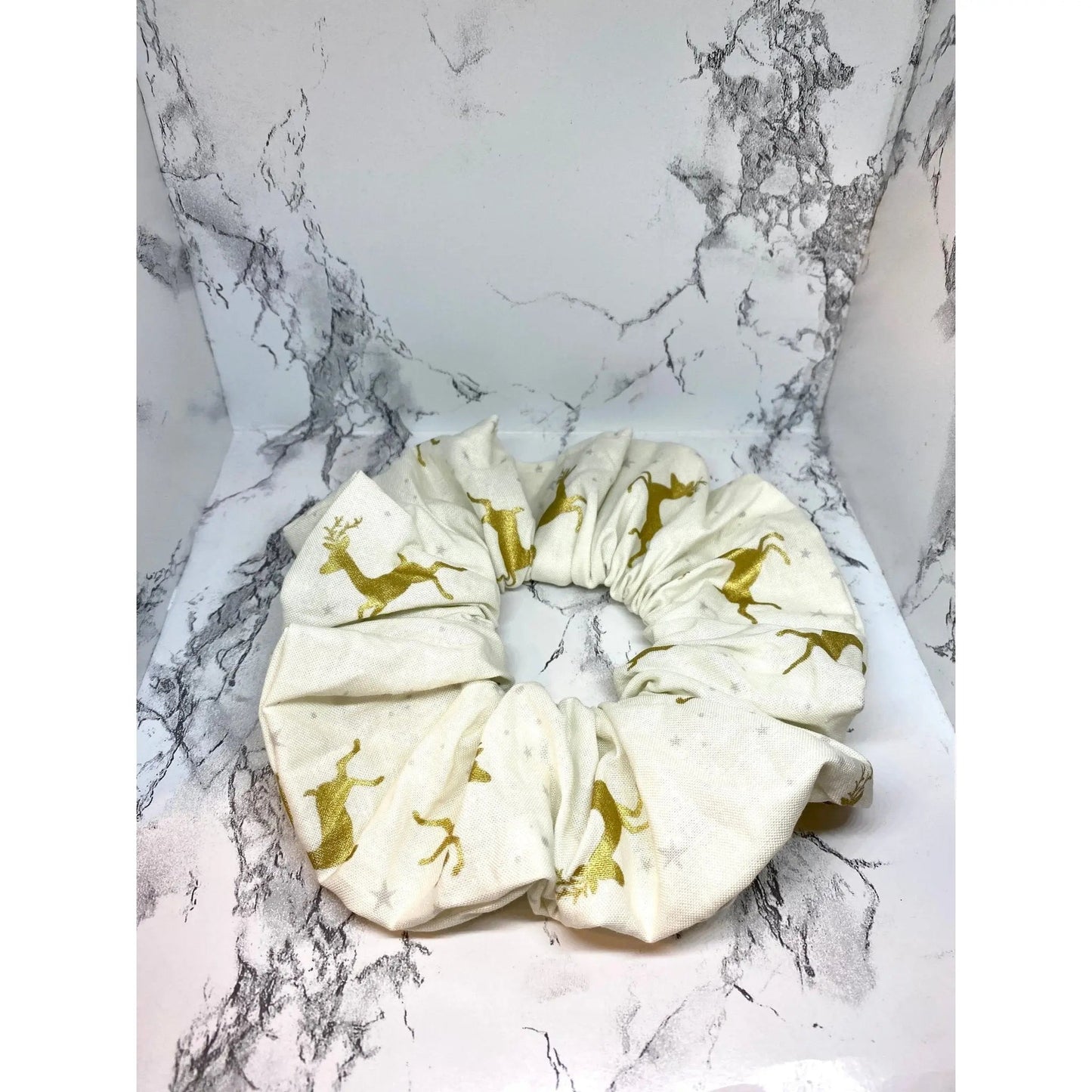 Gold Reindeer Christmas Scrunchie