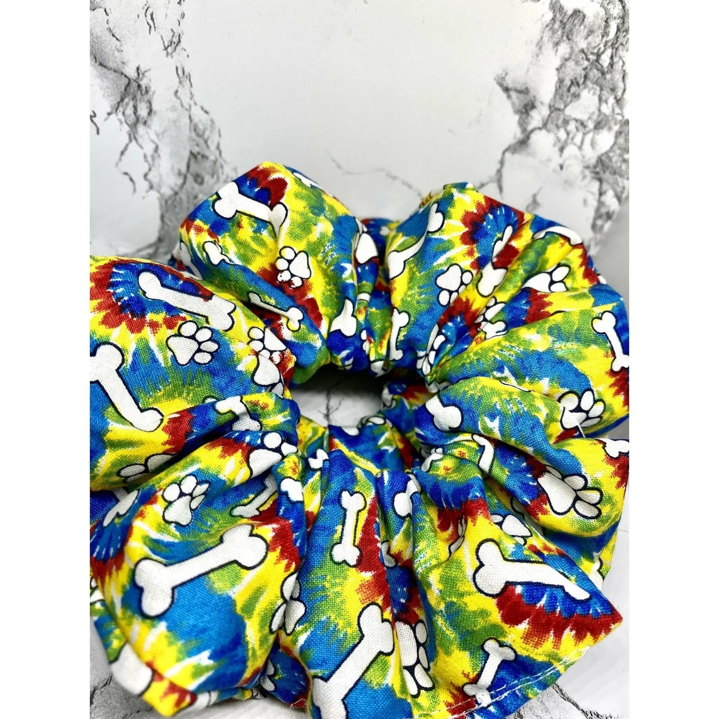 Tie Dye Bones Paw Print Scrunchie