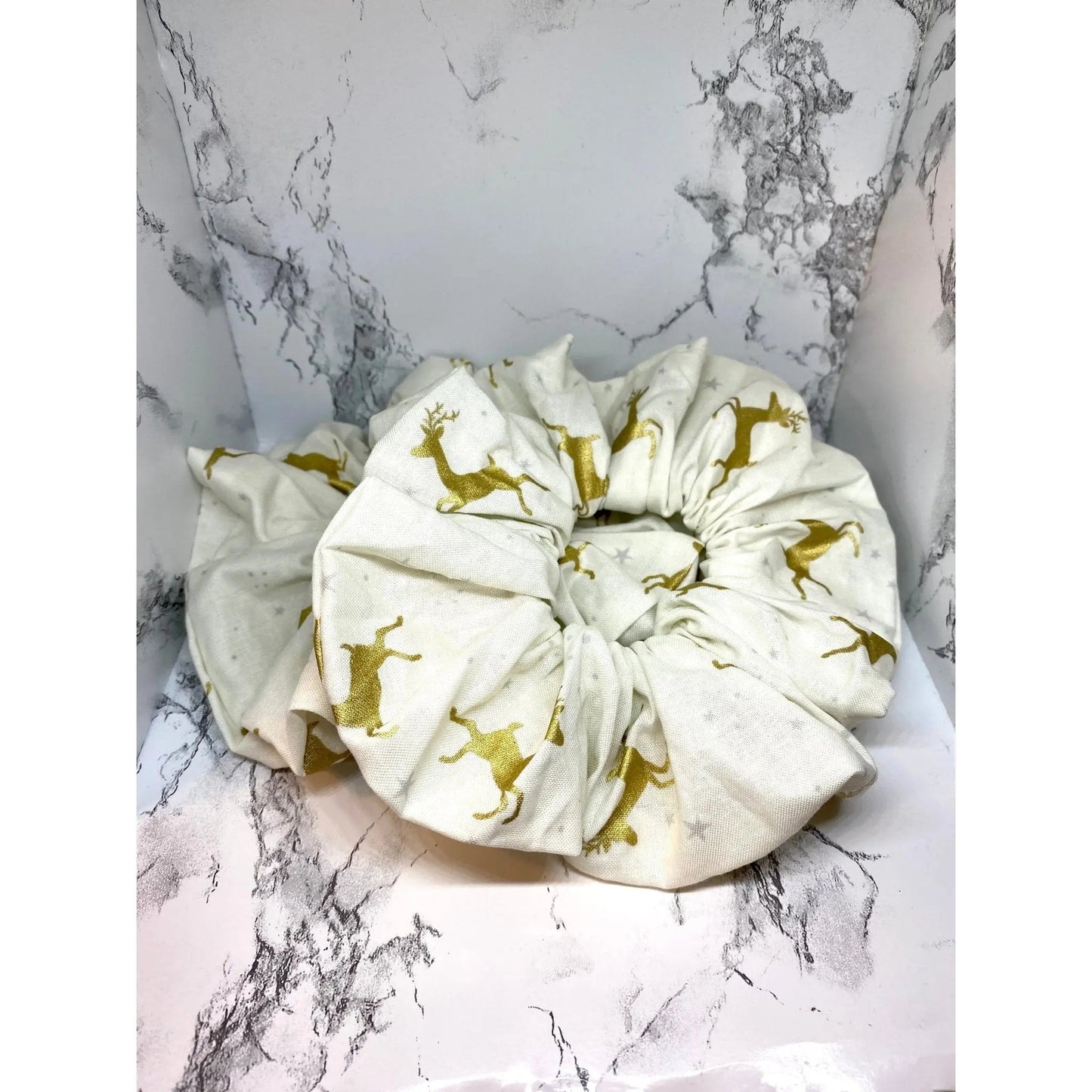 Gold Reindeer Christmas Scrunchie