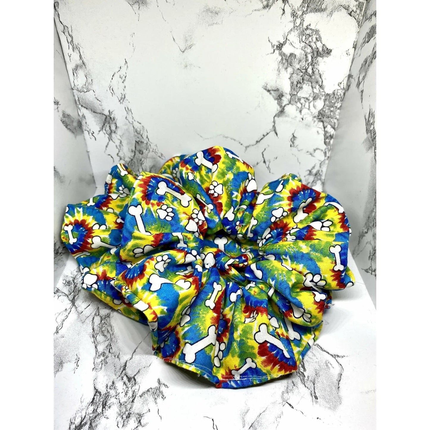 Tie Dye Bones Paw Print Scrunchie