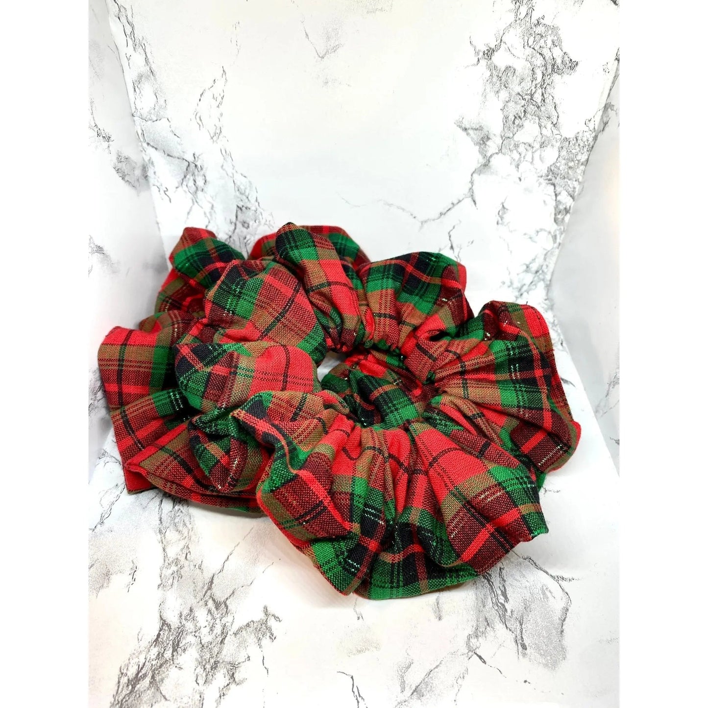 Red and Green Sparkle Plaid Christmas Scrunchie