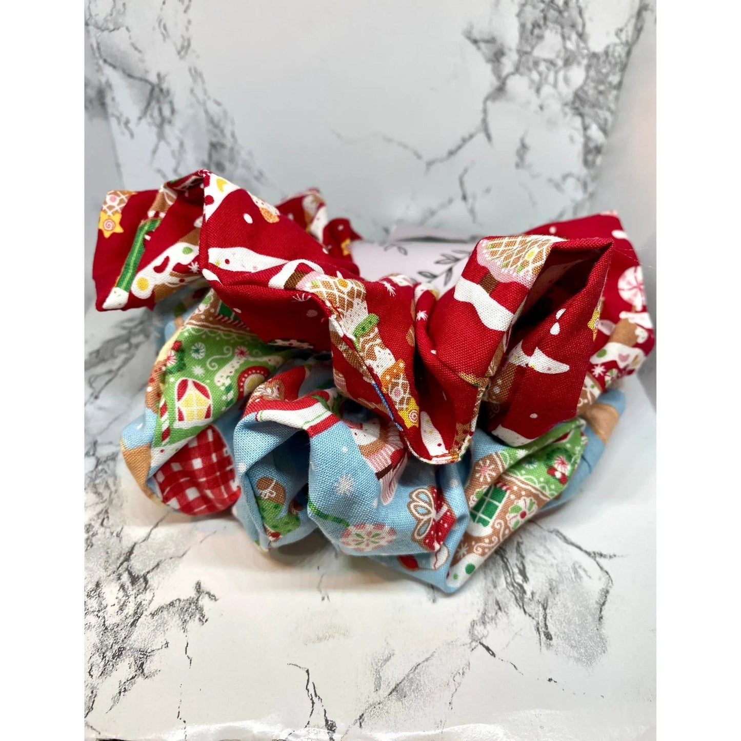 Red and Blue Gingerbread Christmas Set Scrunchie