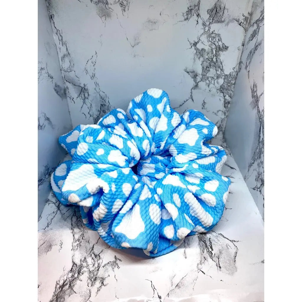 Blue Cow Print Bullet Scrunchie