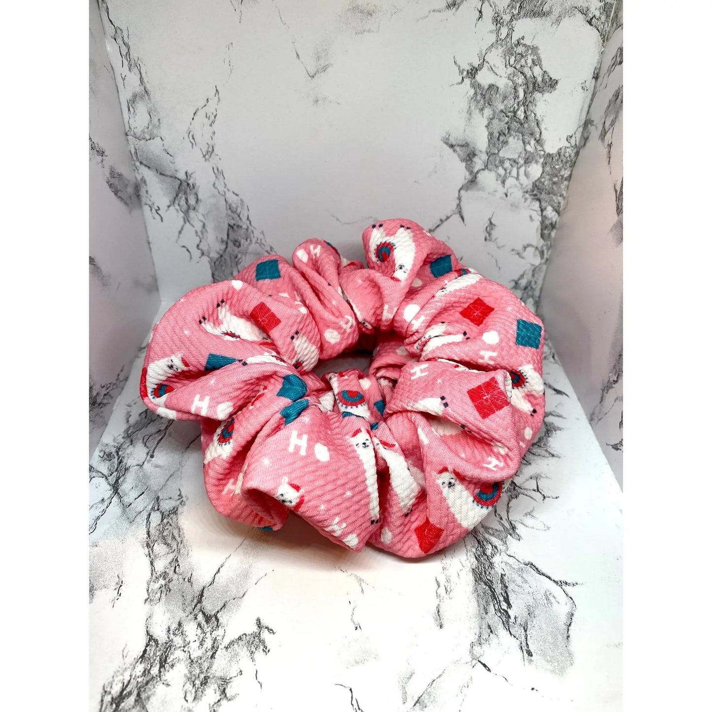 Pink Christmas Llama Bullet Scrunchie