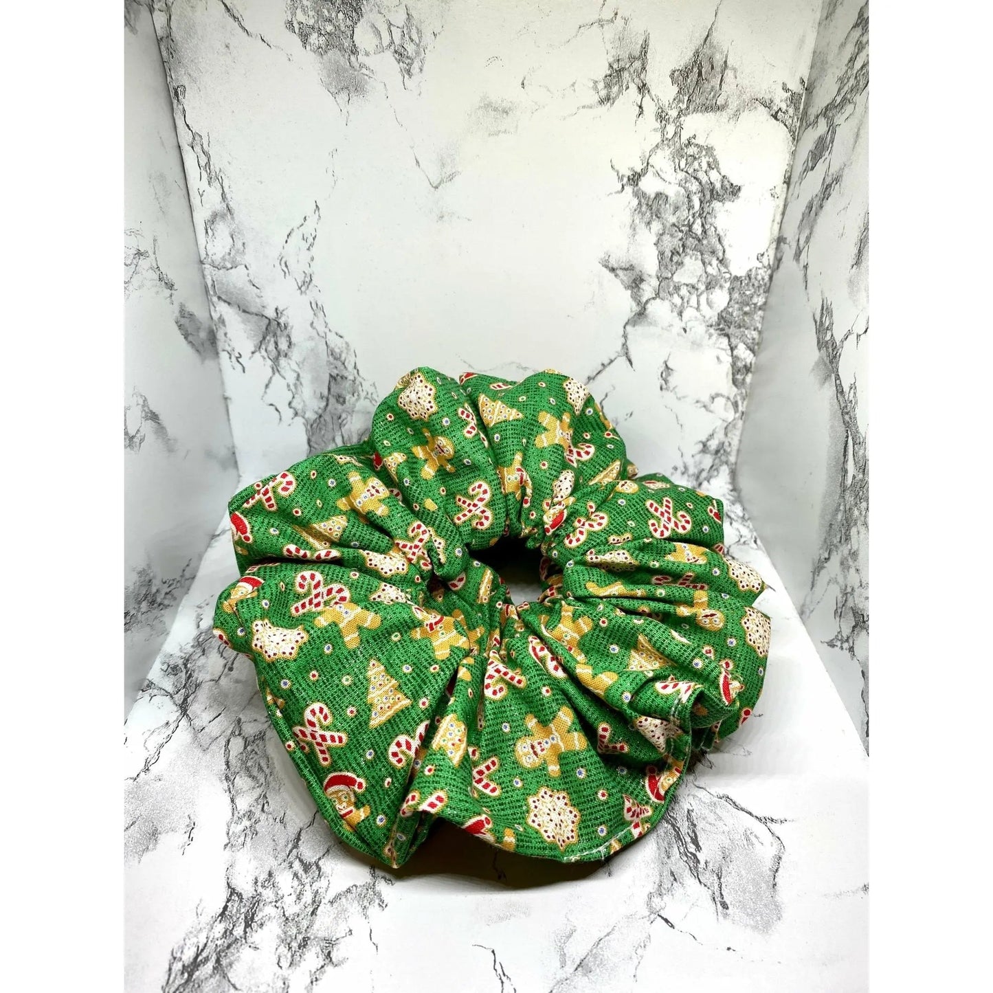 Green Gingerbread Cookies Christmas Scrunchie