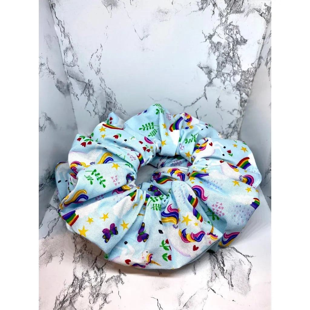 Blue Rainbow Unicorn Scrunchie