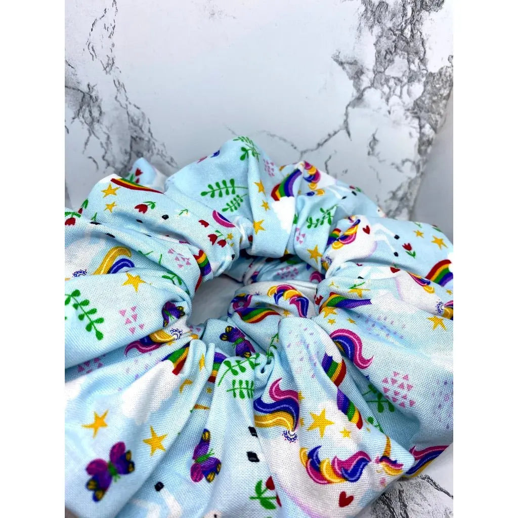 Blue Rainbow Unicorn Scrunchie