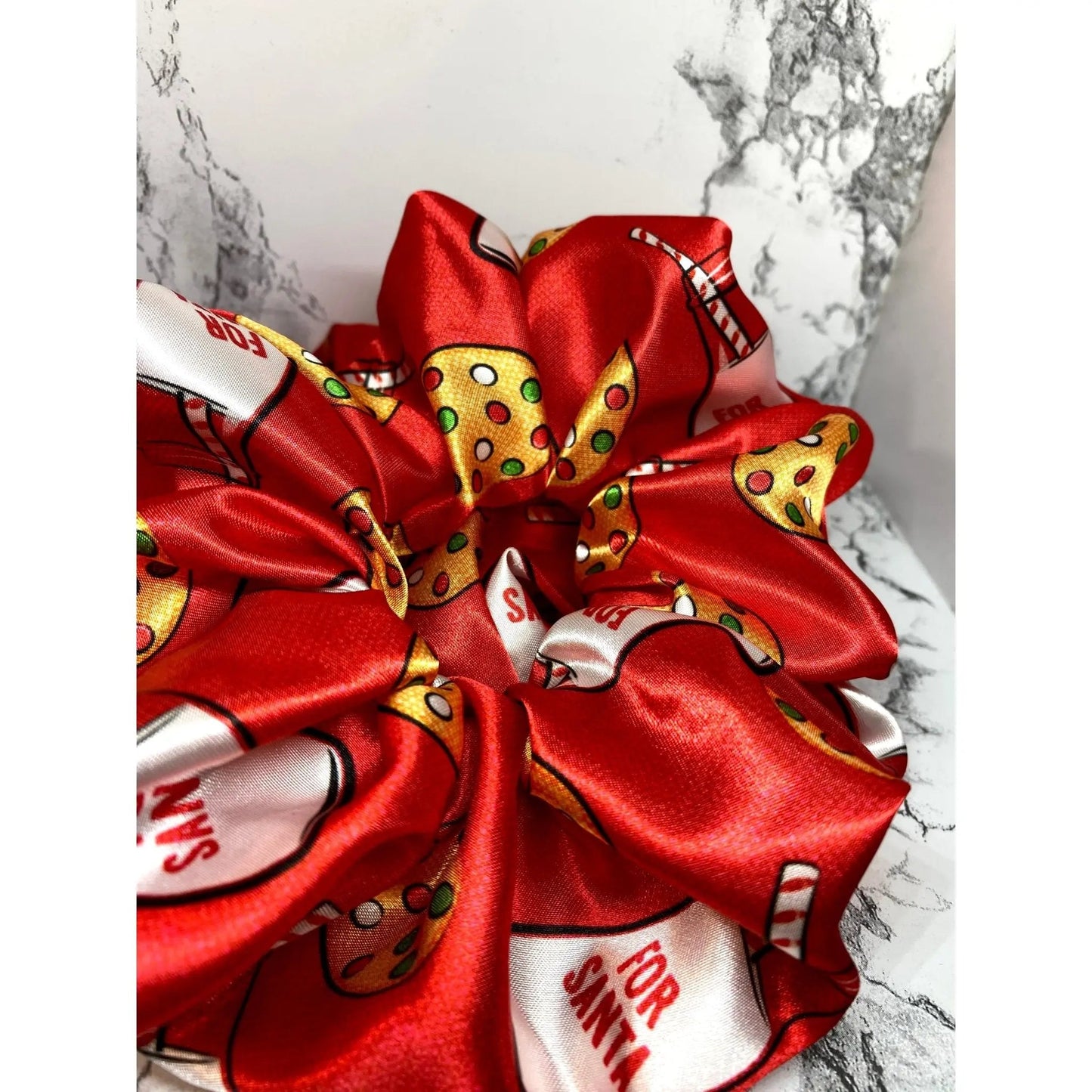 Red Cookies and Milk Silk Christmas Scrunchie