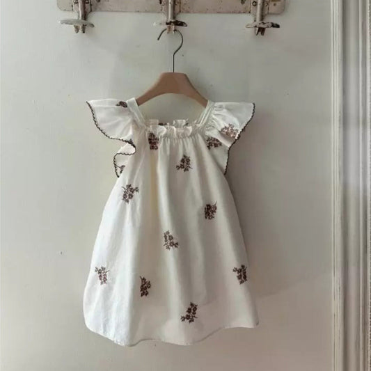 Fly Sleeves Flower Pattern Embroidered Dress