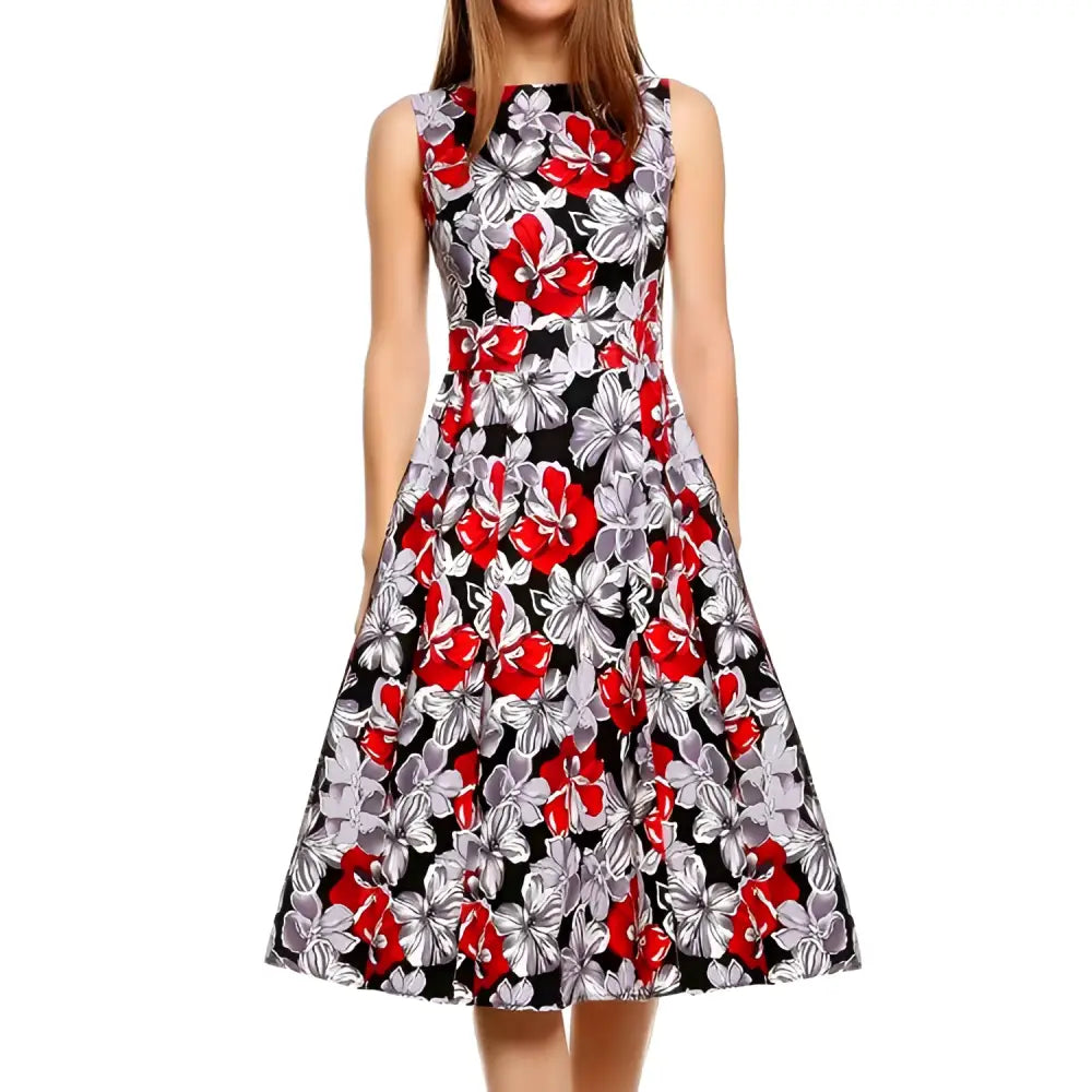 Purple Floral Sleeveless Vintage Print Dress