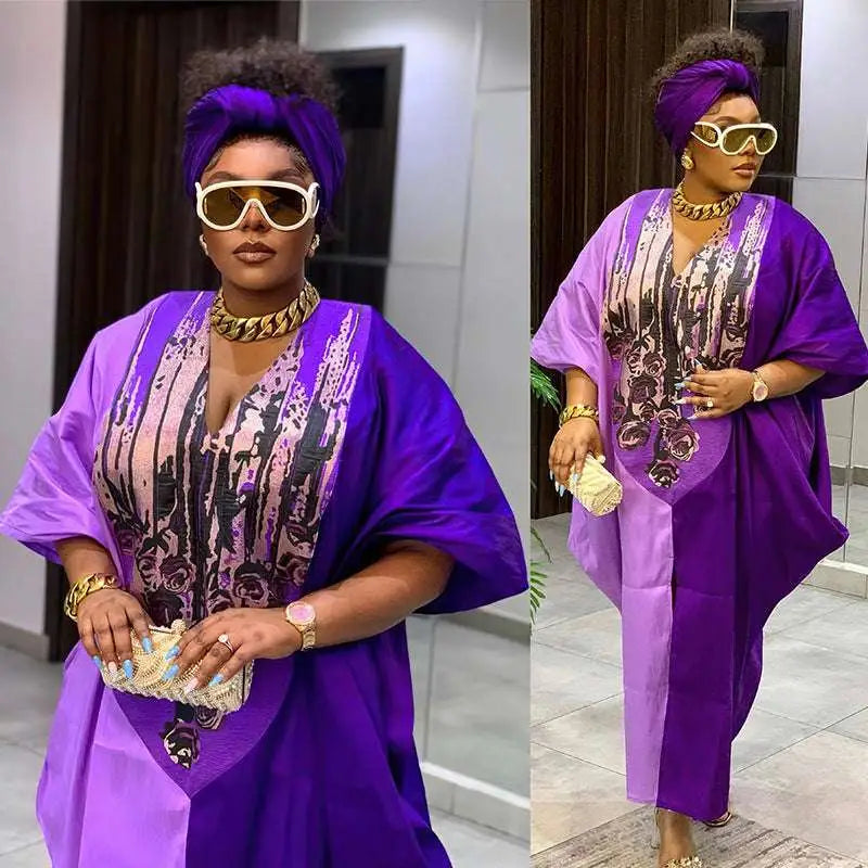 Purple Patterned Ethnic Style Loose Plus Size Dress