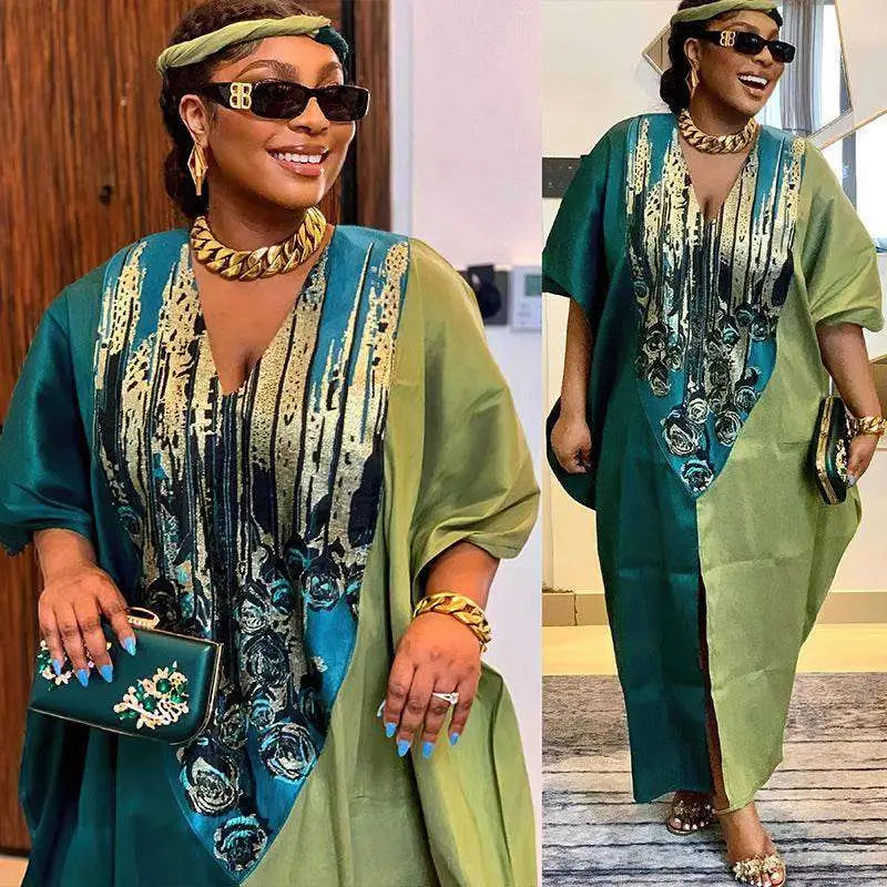 Purple Patterned Ethnic Style Loose Plus Size Dress