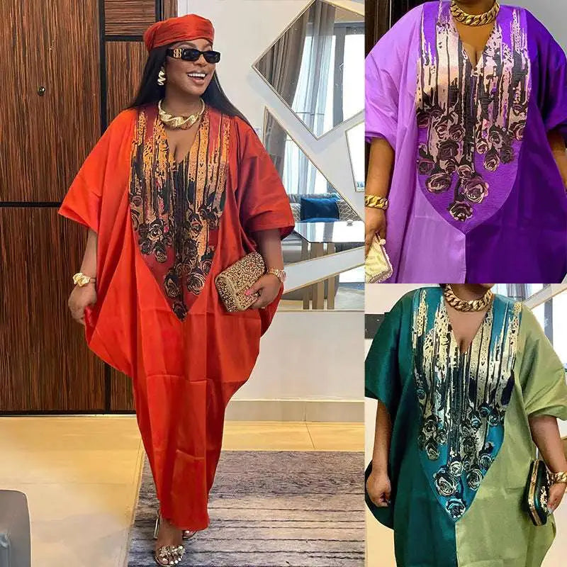 Purple Patterned Ethnic Style Loose Plus Size Dress