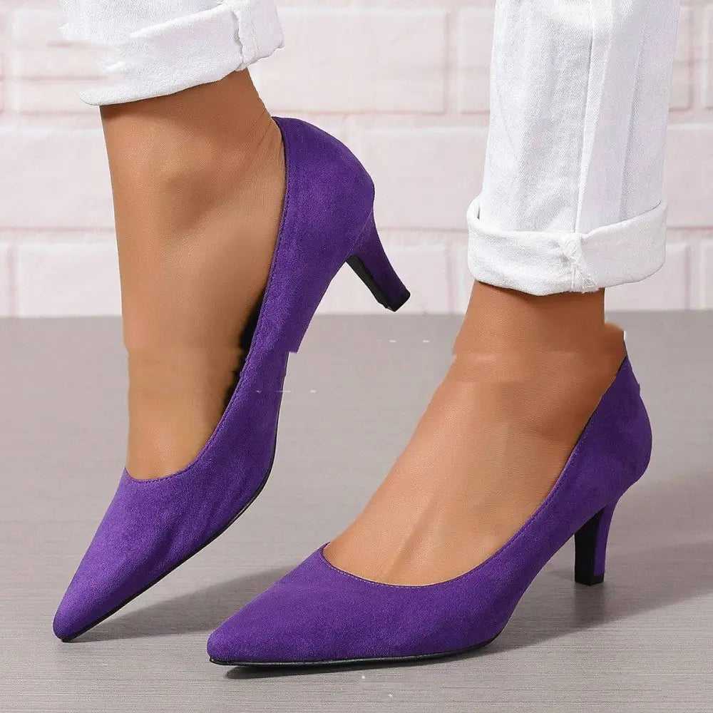 Purple Suede Pointed Toe Ladies Stiletto Heel Pumps