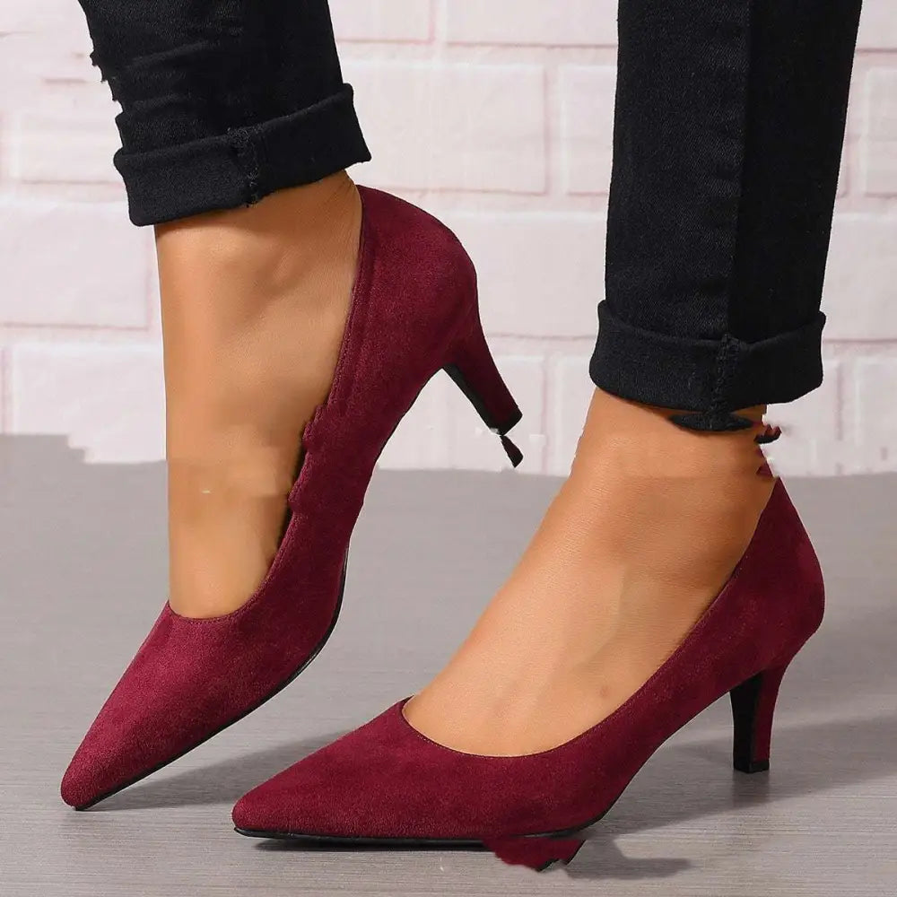 Purple Suede Pointed Toe Ladies Stiletto Heel Pumps