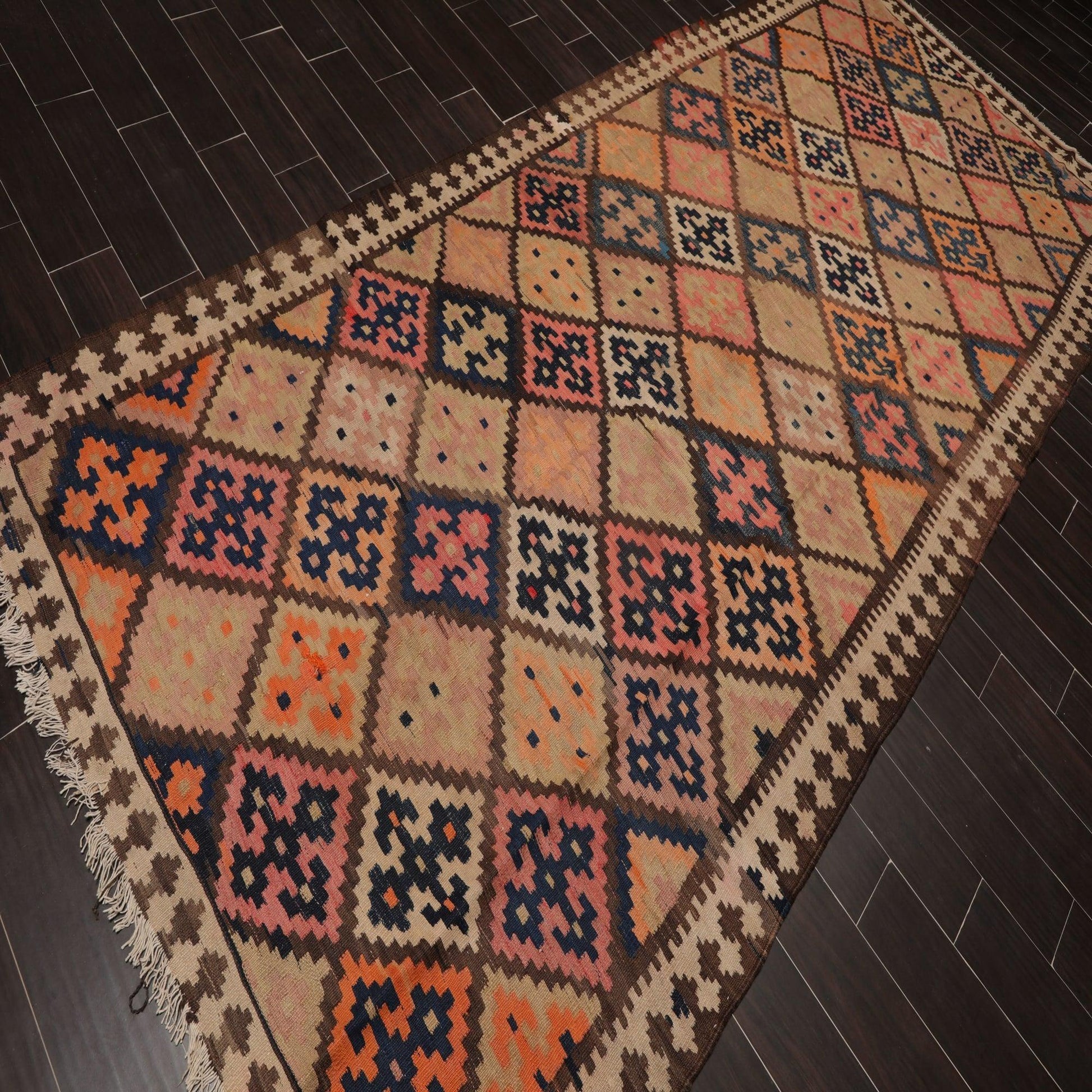 5'2" x 12'9" Vintage Hand Woven Southwestern Kilim 100% Wool Area Rug Brown-3