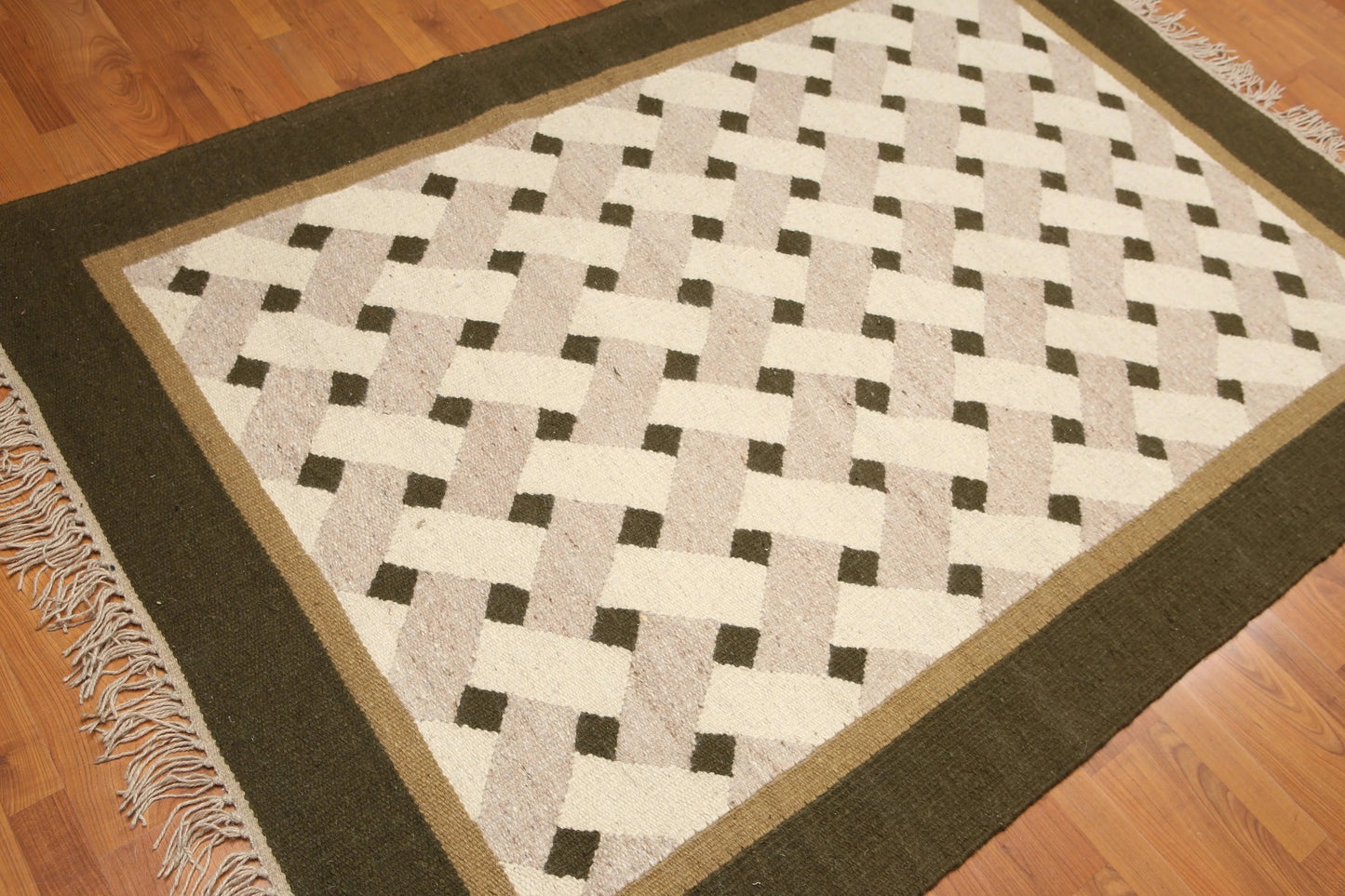 5' x 7' Hand woven Vintage Afghan Kilim 100% wool Area rug Beige-2