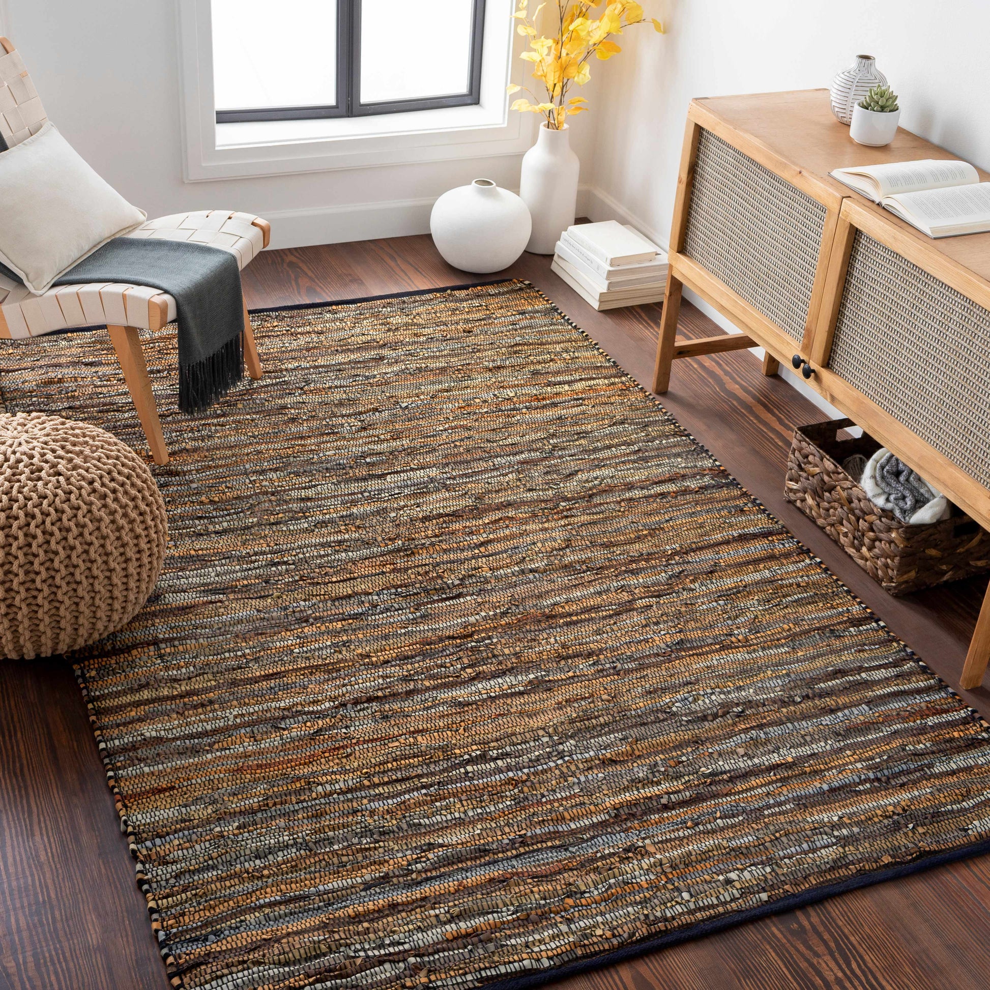 Hand Woven Leather Rag Rug-1