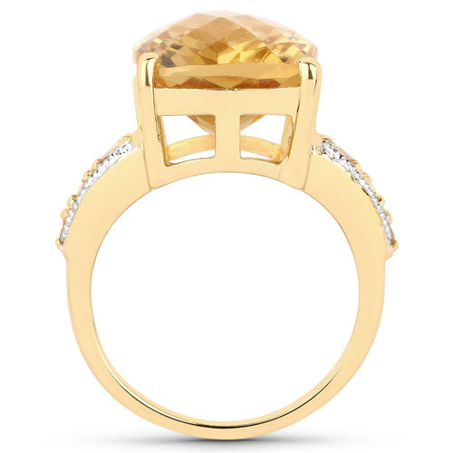 8.44 Carat Genuine Citrine and White Topaz .925 Sterling Silver Ring