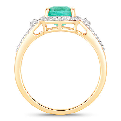 1.65 Carat Genuine Ethiopian Emerald and White Diamond 14K Yellow Gold Ring