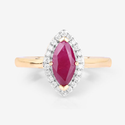 1.57 Carat Genuine Ruby and White Diamond 14K Yellow Gold Ring