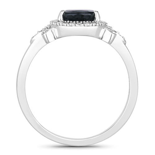 1.54 Carat Genuine Blue Sapphire and White Diamond 14K White Gold Ring