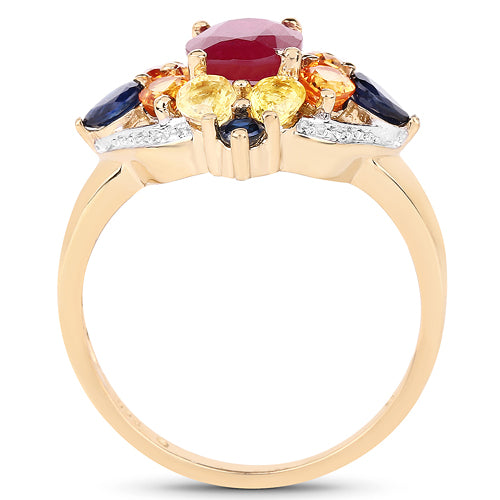 14K Yellow Gold Plated 3.76 Carat Genuine Multi Stone .925 Sterling Silver Ring