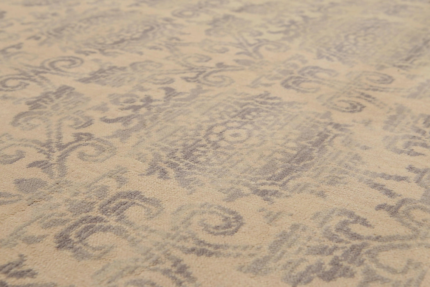 6' x 9' Hand Knotted Damask Design 100% Wool Area rug Beige-2