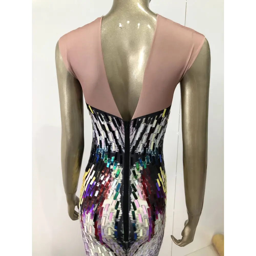 Rainbow Gradient Sequin Evening Dress Female Singer Costume