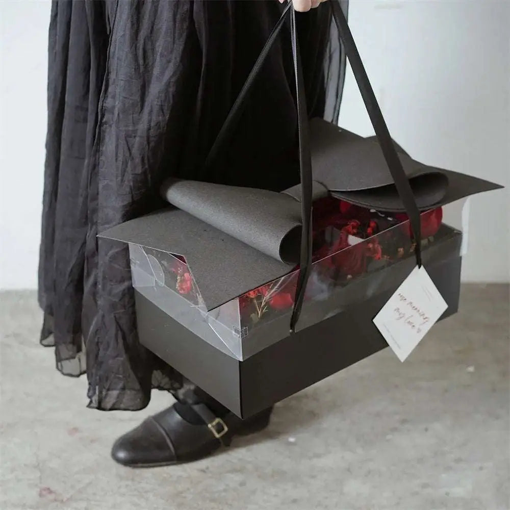 Red Bow Knot Handheld Flower Box with Clear Window